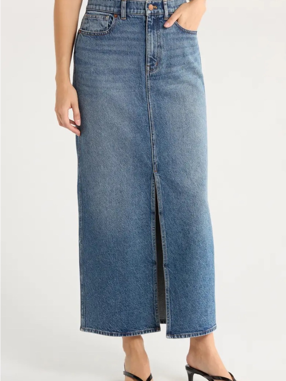 NWT Madewell Blue Denim Maxi Skirt with Front Slit